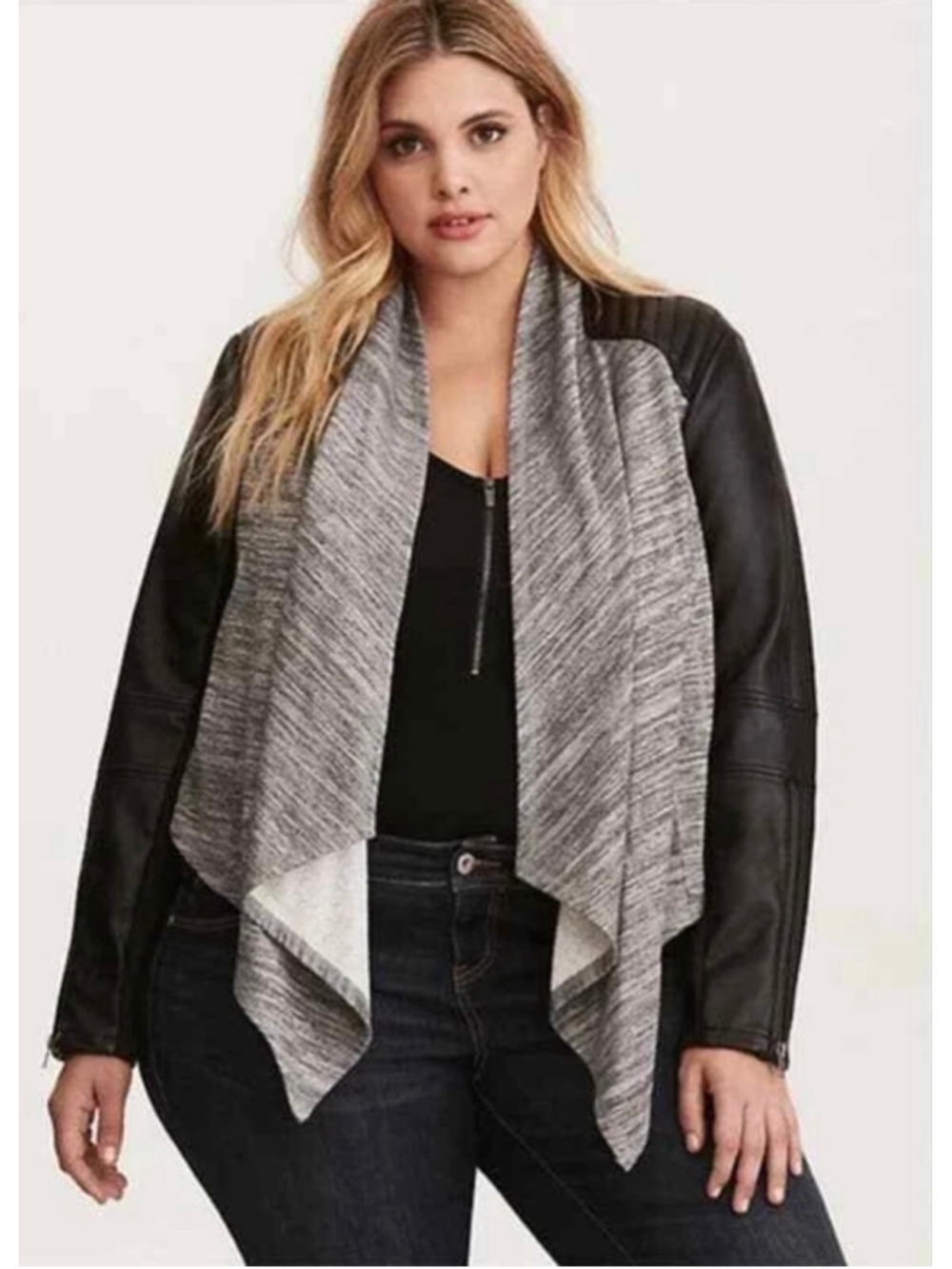 NWT Women's Torrid Faux Leather Jacket Plus Size 6 Gray Black Drape Front
